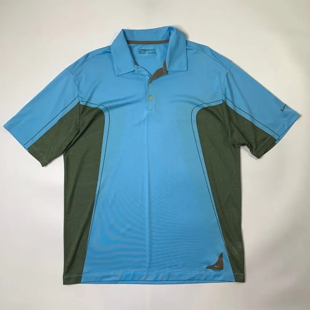 Vintage Nike Golf Shirt Men Large Water Blue Fit Dry Performance Polo Colorblock